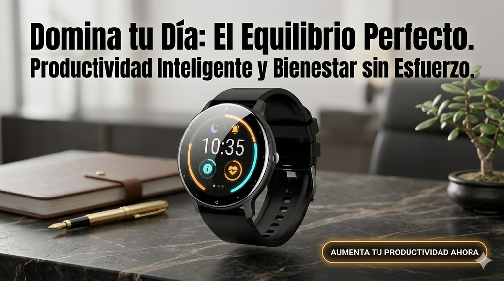 "Domina tu Día: El Equilibrio Perfecto" reloj inteligente como una herramienta esencial para la productividad y el bienestar.