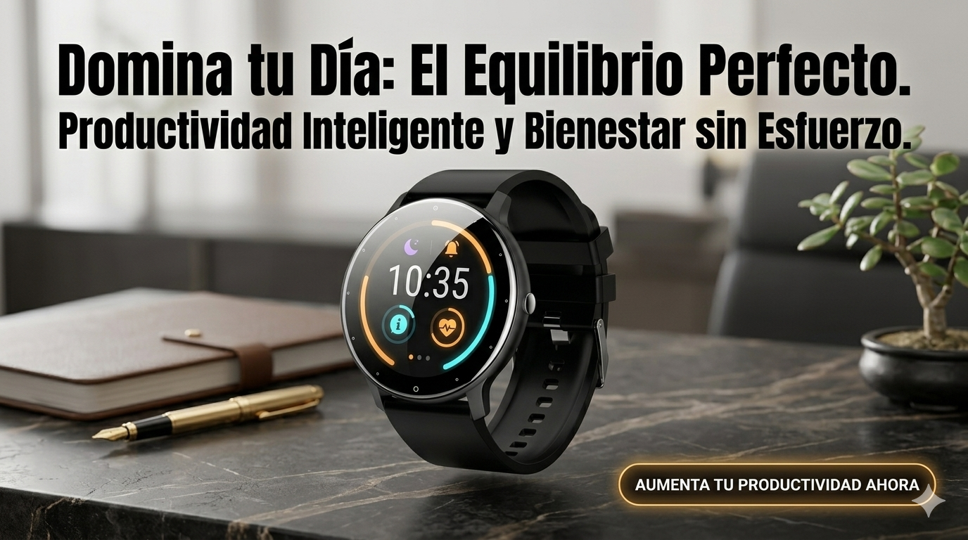 "Domina tu Día: El Equilibrio Perfecto" reloj inteligente como una herramienta esencial para la productividad y el bienestar.